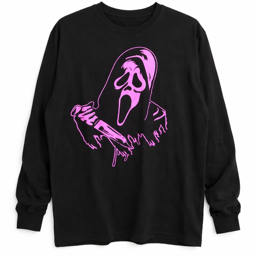 Men's Black Long Sleeve Tee with Pink Graphic
